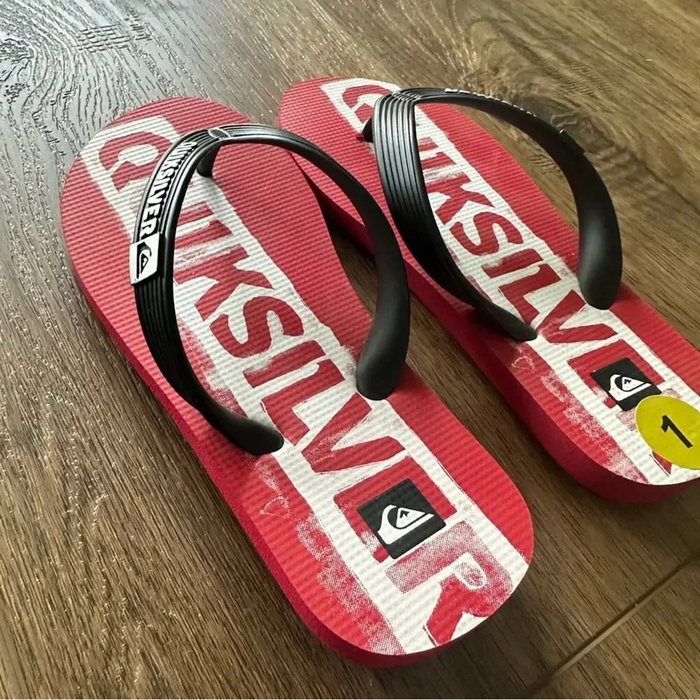 NEW!! Quiksilver Boy’s‎ Flip Flops, Red and Black, Sandals, Size 1